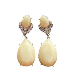 Vintage Pale Yellow Stones with Rhinestone Accents Drop Earrings